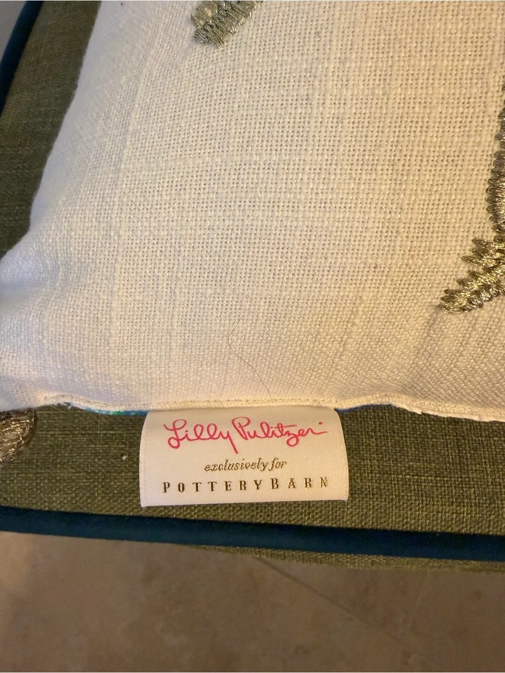 Lilly Pulitzer Seeing Stars Embroidered Gold Starfish Pillow reversible